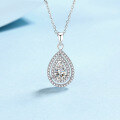 wholesale 925 Sterling Silver Pear-Shaped Moissanite Necklace for Women, Full Diamond Waterdrop Pendant, Light Luxury Minimalist Collarbone Chain for Live Broadcast Wholesale-0-5