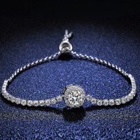 925 Silver Moissanite Square Chain Bracelet, Women's Minimalist Style-1 carat (set with moissanite)  925 silver