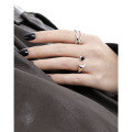 wholesale S925 Sterling Silver 938 Niche and Unique Open-End Ring with Inlaid Black Agate, Ins High-End Light Luxury for Women-0-3