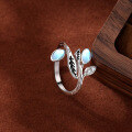 wholesale 925 Sterling Silver European and American Cross-Border New Style Tree Leaf Ring Vintage Niche Moonstone Adjustable Index Finger Ring for Women-0-1