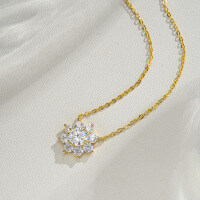 14K Gold Plated 925 Sterling Silver Moissanite Sunflower Pendant Necklace-1 carat (D color moissanite)  925 silver