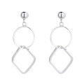 wholesale S925 Sterling Silver Korean-style Geometric Circle Square Interlocking Creative Trendy Long Earrings-0-4