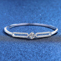 Sterling Silver Moissanite Half-Circle Bracelet, Women's Minimalist Light Luxury Design-0-0