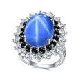 wholesale S925 Sterling Silver Vintage European Luxury Design Cultured Six-Ray Star Sapphire Ring-0-4