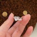 wholesale S925 Sterling Silver Korean Version Woven Love Heart Ring with Cat's Eye Stone, Minimalist Ins Luxury Understated Style-0-6