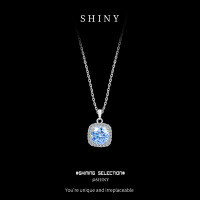 Metal Silver Square Micro-Set Bezel Necklace Moissanite Women's Choker 1 Carat Factory Direct-S925 sterling silver + 1-carat royal blue moissanite
