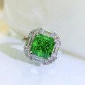 wholesale S925 Sterling Silver New Style 4-Carat Emerald Green Radiant Cut Ring with High Carbon Diamonds, Unique Design and Aesthetically Pleasing-0-2