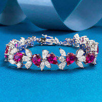 wholesale S925 silver jewelry live broadcast new style luxurious full diamond bezel set pigeon blood red bracelet, high-end, festive, exquisite, and elegant-B155 Ruby Bracelet>16cm