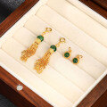 wholesale Gold-plated 925 silver inlaid with natural jadeite and jasper small silver accessory fittings, small pendants, bracelet clasps, and small tassels-0-1