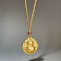 wholesale Metal material with a rotating pendant, unisex ancient method sand gold gourd necklace, new Chinese-style sweater chain design, identical to gold store offerings-0-1