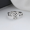wholesale S925 Sterling Silver Creative Auspicious Chinese Knot Meaningful Ring, National Trend Ethnic Style Design Jewelry Band-0-1