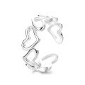 wholesale S925 Sterling Silver Spliced Heart Ring Korean Style Light Luxury Adjustable Open Heart-shaped Ring Factory Direct-0-4