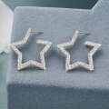 wholesale S925 Sterling Silver Full Diamond Five-Pointed Star Stud Earrings, Fashionable Exaggerated Super Sparkling Light Luxury High-End Star Party Earrings-0-0