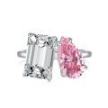 wholesale S925 Sterling Silver European and American Cross-Border New Women's Ring with Pink Diamond, Heart, Teardrop, and Geometric Series Open Adjustable Ring for Women-0-4
