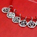 wholesale 990 Sterling Silver Retro "Fu" Character Peace and Auspiciousness Pendant, Pure Silver National Trend Style Red Rope Bracelet Accessory-0-0