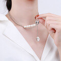 wholesale S925 Sterling Silver Light Luxury Minimalist Design Double Layer Chain Pearl Pig Nose Tassel NN Smile Necklace for Women-0-3