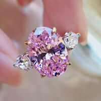 wholesale Metal material first: Stunning Jewelry new minimalist four-prong fashion ultra-sparkle large oval 10*14 high-carbon diamond ring-Yellow No. 5