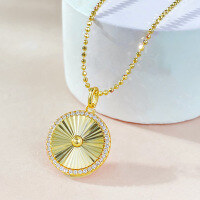 wholesale S925 gold-plated silver necklace with a daily luxury brushed round pendant, fashionable and versatile for commuting, available for live stream distribution-N369 Round Plate 925 Silver