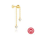 wholesale S925 Sterling Silver Classic Tassel Chain with Diamond Accents Flat Head Threaded Ear Bone Stud Small Gold Bead Earrings-0-7