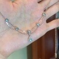 wholesale S925 Sterling Silver Icy Blue Teardrop Tassel Necklace, Light Luxury Exquisite Double Layer Aquamarine Overlay Chain Collarbone Chain, Niche Necklace-0-3