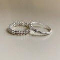 wholesale S925 Sterling Silver Korean-style Textured Bead Ring for Women, Minimalist Double-Layer Circle Ring Stackable Design for Index Finger-0-2