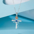 S925 Silver Cross Pendant with Pink Diamond and Sapphire Wholesale-0-11
