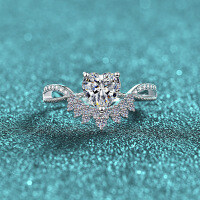 S925 Sterling Silver Moissanite Ring with Heart Lace Hollow Design-6.5mm zircon  No. 13