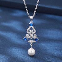 wholesale 925 Sterling Silver Openwork Flower Pearl Necklace for Women Cross-Border Europe and America Elegant Fashion Zircon and Shell Pearl Pendant-Shell Pearl Single Pendant - Without Chain 925 Silver