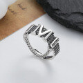 wholesale S925 Sterling Silver Retro M Fringe Thai Silver Ring with English Letters, Unisex Euro-American Style Accessory-0-0