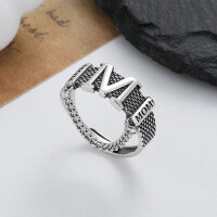 wholesale S925 Sterling Silver Retro M Fringe Thai Silver Ring with English Letters, Unisex Euro-American Style Accessory-327J/approx. 4.1g Adjustable opening