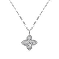 wholesale S925 Sterling Silver Korean Version Ins Minimalist Four-Leaf Clover Rotatable Zircon Textured Pendant Necklace for Women-Platinum 925 silver