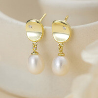 wholesale 925 Sterling Silver, Hot-Selling Earrings, Light Luxury, High-End Summer Minimalist Style, Simple Freshwater Pearl Ear Drops-14K gold (approximately 7*12.5mm)  925 silver