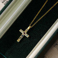 wholesale S925 Sterling Silver Colored Zircon Cross Pendant Necklace With Crinkle Texture-0-1