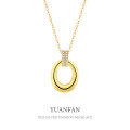 wholesale 925 Sterling Silver Zircon Double Ring Oval Pendant Necklace,-0-0