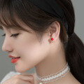 wholesale S925 silver red full diamond earrings Korean style elegant personality threaded bead minimalist women's earrings G8896-0-3