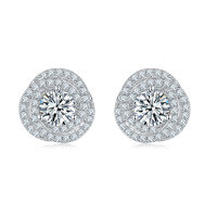 wholesale S925 silver plated with 18k gold new Cartier-style round full Moissanite stud earrings for women-5mm center stone>925 silver (1+0.41 carats total)