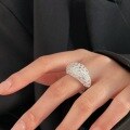 wholesale S925 Sterling Silver Heavy Work Full Diamond Ring for Women, Korean Summer Fine Work High-End Sense Versatile Blazing Sparkle Elegance Ring-0-4