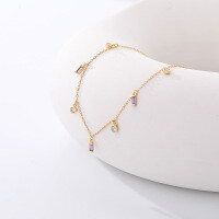 wholesale S925 Sterling Silver Geometric Square Necklace For Women,ins-A2582-Golden Purple Square 925 Silver