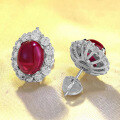 wholesale S925 silver new 8*10mm full diamond-encrusted simulated pigeon blood red chalcedony earrings for women-0-2