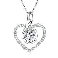 S925 Sterling Silver D-Color Moissanite Rotating Pendant Necklace-Heart-shaped necklace [White Gold] 6.5x6.5mm  925 Silver