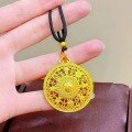 wholesale Metal Material: Gold-plated Sand Gold 999 Hollow Auspicious Eight Treasures Compass Pendant Necklace with Fu Character, Unisex Sweater Chain-0-2