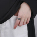 wholesale S925 Sterling Silver Retro Vintage Korean-style Cross Pattern Black Zircon Simple Trendy Open Adjustable Ring-0-3