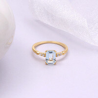 wholesale 925 Silver Wholesale Japanese Jewelry Manufacturer, Minimalist Rectangular Sky Blue Topaz Ring with Two Main Stone Options-Sky Blue Topaz Ring Hongdu No. 14