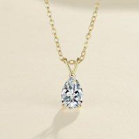 wholesale S925 Sterling Silver Waterdrop Moissanite Necklace, Light Luxury Fashion Versatile Simple High-End Pendant Collarbone Chain Cross-Border-1.5 carat yellow gold (zircon) necklace  925 silver