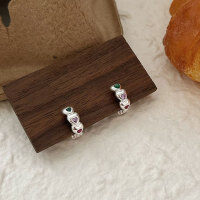 wholesale S925 Metal Korean Version Hengshi Colorful Stone Heart Earrings Women Small Luxury Fashion Geometric Circle Ear Clasp Earrings Trendy-Sterling silver