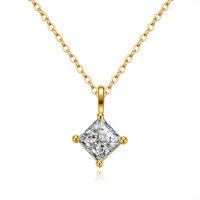 Sterling Silver 1ct Square Moissanite Pendant Necklace, Women's Minimalist Choker-Inlaid with 1.2CT moissanite