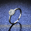 Silver Moissanite Ring Round Halo Diamond Tail-0-3