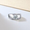 wholesale S925 Sterling Silver Moissanite Men's Micro-Pave Ring 1 Carat Four-Prong Ring Sterling Silver Set Moissanite Diamond Wedding Band-0-2