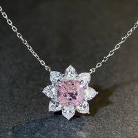 wholesale 925 Sterling Silver Necklace for Women, HW-Inspired Sunflower Daisy Pendant with Ice-Cut High-Carbon Diamond Chain-Pink-XL052 925 silver