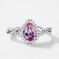 wholesale S925 Sterling Silver European & American New Teardrop Shape Lab Alexandrite Ring, Light Luxury Style Cultured Colored Gemstone Ring-0-3